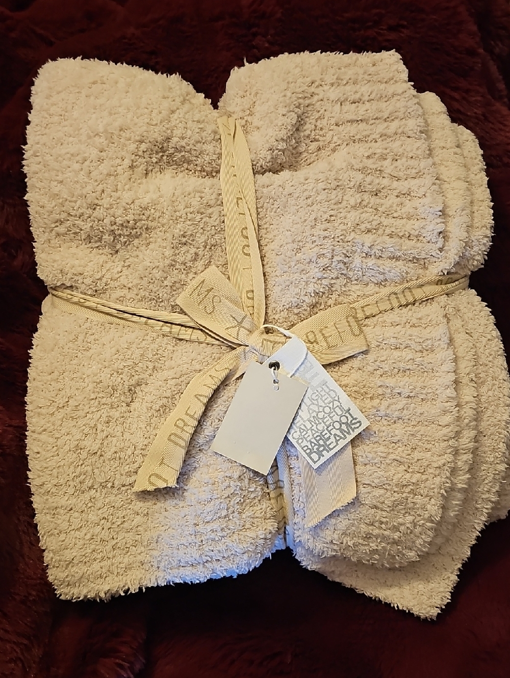 Barefoot Dreams Plush Cream Throw with Branded Ribbon